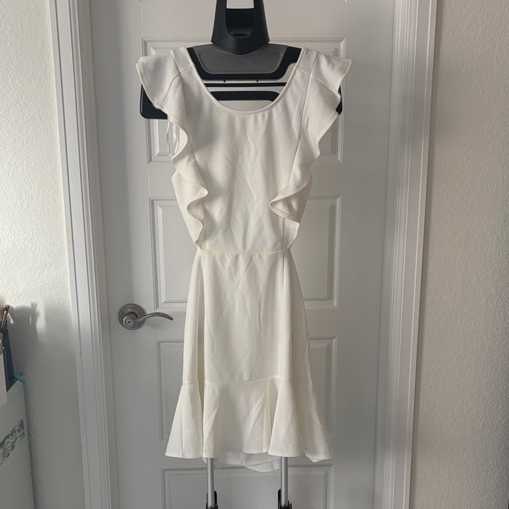 Selfie Leslie White Ruffle Mini Dress